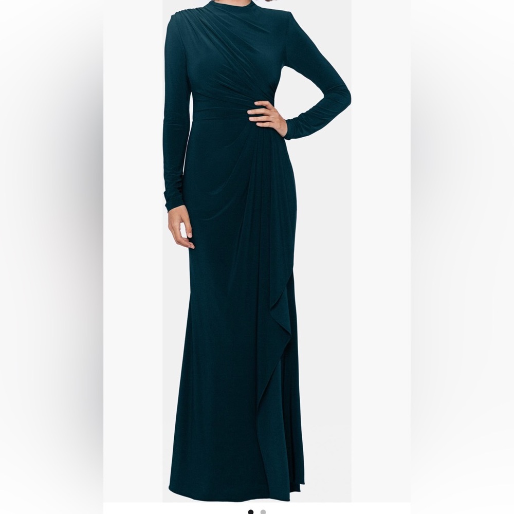 Betsy & Adam Deep Teal Long Sleeve Dress